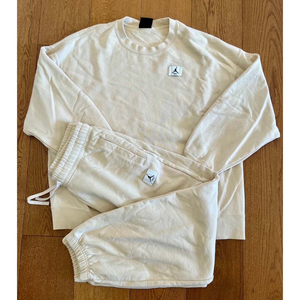Jordan Flight Fleece Sweatsuit Set Medium Cream Rattan Crewneck Joggers Pants M